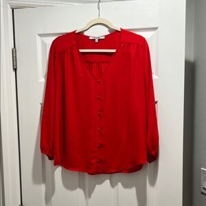 Red Women's Button-Up Blouse
